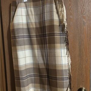 Plaid Brown and Cream fringe Skirt Tablet size 16 petite